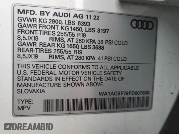 2023 Audi Q7 Premium z VIN WA1ACBF79PD007800, wystawiony jako Copart lot #45153985 z przebiegiem 21 349 mil mil oraz Szkoda całkowita • Salvage title. Historia ofert i sprzedaży dostępna na DreamBid. Obrazek 15.