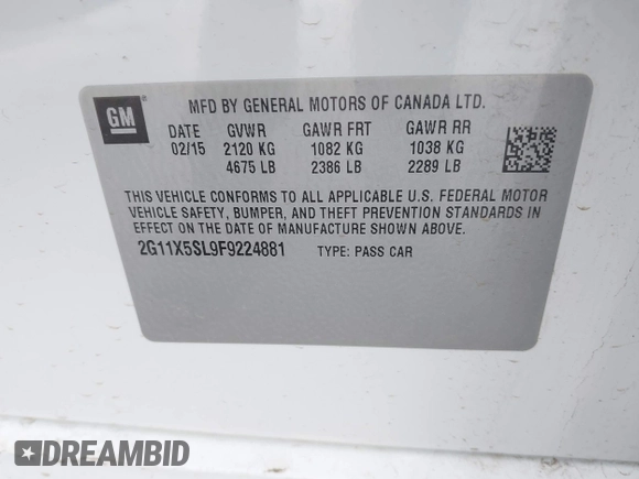 2015 Chevrolet Impala LS with VIN 2G11X5SL9F9224881, listed as a IAAI auction lot 42377979 with 117,332 mi miles and . Bid and sale history available at DreamBid. Image 9.