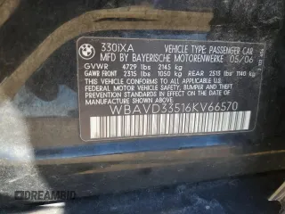 2006 BMW 3 Series 330xi with VIN WBAVD33516KV66570, listed as a Copart auction lot 61719964 with 150,641 mi miles and Clean Title. Bid and sale history available at carsss.com. Image 12.