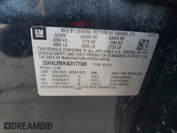 2012 GMC Terrain SLE-1 with VIN 2GKALMEK4C6177986, listed as a Copart auction lot 80193714 with 147,205 mi miles and Clean Title. Bid and sale history available at DreamBid. Image 14.