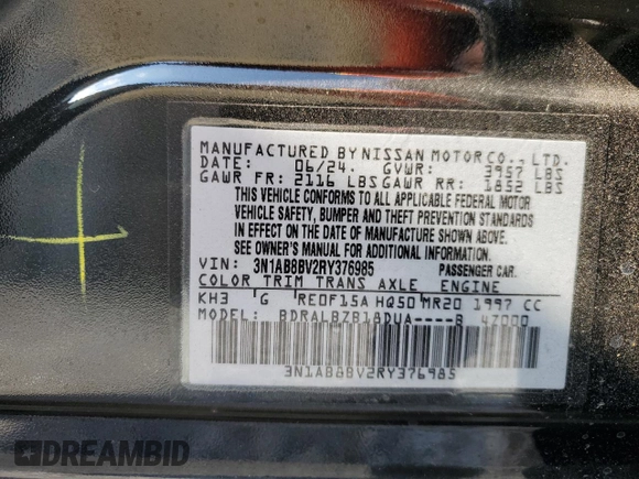 2024 Nissan Sentra S with VIN 3N1AB8BV2RY376985, listed as a Copart auction lot 53404155 with 5,820 mi miles and Non Repairable. Bid and sale history available at DreamBid. Image 14.
