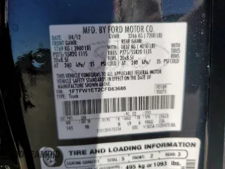 2012 Ford F-150 XL with VIN 1FTFW1ET2CFB63686, listed as a Copart auction lot 53843035 with 187,957 mi miles and Salvage Title. Bid and sale history available at carsss.com. Image 12.