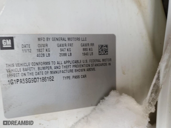 2013 Chevrolet Cruze LS with VIN 1G1PA5SG9D7186162, listed as a Copart auction lot 87816555 with 131,394 mi miles and Salvage Title. Bid and sale history available at carsss.com. Image 14.