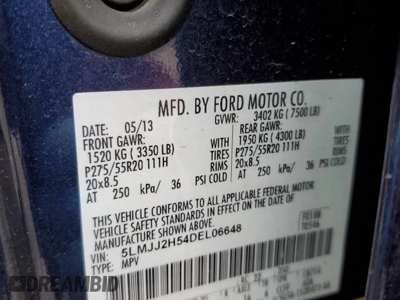 2013 Lincoln Navigator z VIN 5LMJJ2H54DEL06648, wystawiony jako Copart lot #47975275 z przebiegiem 189 591 mil mil oraz Szkoda całkowita • Salvage title. Historia ofert i sprzedaży dostępna na DreamBid. Obrazek 14.