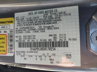 2013 Ford Fusion SE Hybrid with VIN 3FA6P0LU8DR178254, listed as a IAAI auction lot 42223543 with 139,995 mi miles and . Bid and sale history available at DreamBid. Image 9.