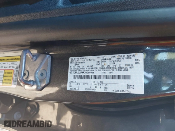 2018 Lincoln MKC Select with VIN 5LMCJ2D9XJUL08066, listed as a IAAI auction lot 41660886 with 80,070 mi miles and . Bid and sale history available at DreamBid. Image 9.