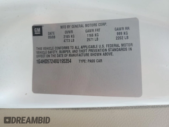 2008 Buick Lucerne CXL with VIN 1G4HD57248U195354, listed as a Copart auction lot 79028894 with Not Provided miles and Salvage Title. Bid and sale history available at DreamBid. Image 12.