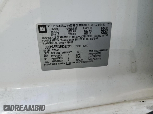 2014 Chevrolet Silverado 1500 LTZ with VIN 3GCPCSEJ3EG327241, listed as a Copart auction lot 52722815 with 174,843 mi miles and Salvage Title. Bid and sale history available at DreamBid. Image 12.
