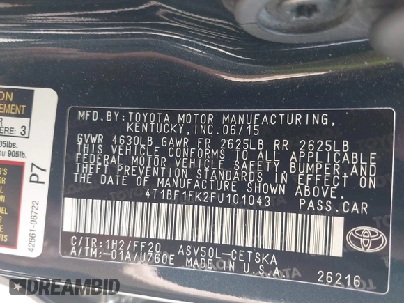 2015 Toyota Camry XLE z VIN 4T1BF1FK2FU101043, wystawiony jako IAAI lot #42426166 z przebiegiem 66 413 mil mil oraz . Historia ofert i sprzedaży dostępna na DreamBid. Obrazek 9.
