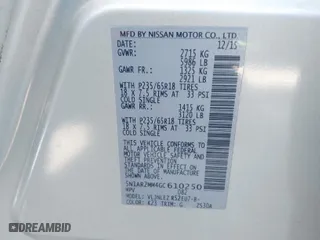 2016 Nissan Pathfinder Platinum with VIN 5N1AR2MM4GC610250, listed as a IAAI auction lot 39251695 with 73,962 mi miles. Bid and sale history available at carsss.com. Image 9.