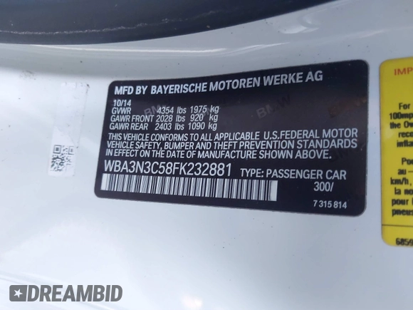 2015 BMW 4 Series 428i z VIN WBA3N3C58FK232881, wystawiony jako IAAI lot #41328639 z przebiegiem 87 770 mil mil oraz . Historia ofert i sprzedaży dostępna na DreamBid. Obrazek 9.