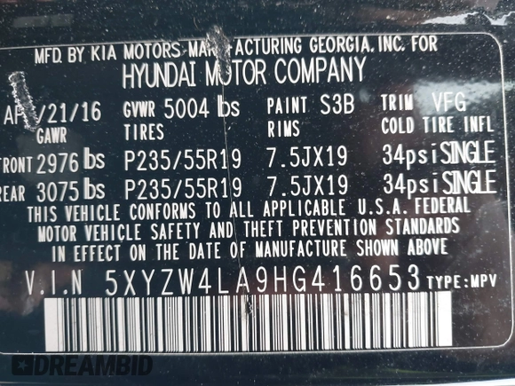 2017 Hyundai Santa Fe Ultimate z VIN 5XYZW4LA9HG416653, wystawiony jako IAAI lot #42350652 z przebiegiem 122 000 mil mil oraz . Historia ofert i sprzedaży dostępna na DreamBid. Obrazek 9.