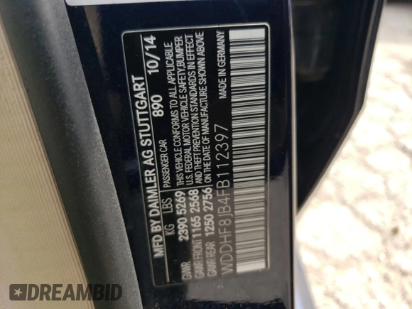 2015 Mercedes-Benz E 350 Luxury with VIN WDDHF8JB4FB112397, listed as a Copart auction lot 69760883 with 93,686 mi miles and Salvage title. Bid and sale history available at DreamBid. Image 12.