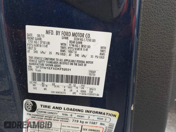 2013 Ford F-150 XL с VIN 1FTFW1EFXDKF52031, выставлен на аукционе IAAI как лот 42364317 с пробегом 205 771 миль миль и . История ставок и продаж доступна на DreamBid. Изображение 9.
