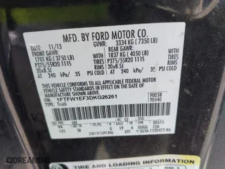 2013 Ford F-150 XL with VIN 1FTFW1EF3DKG26261, listed as a IAAI auction lot 41803180 with 1 mi miles. Bid and sale history available at carsss.com. Image 9.