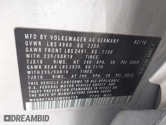 2016 Volkswagen Tiguan SEL z VIN WVGBV7AX3GW594729, wystawiony jako IAAI lot #41233805 z przebiegiem 92 997 mil mil oraz . Historia ofert i sprzedaży dostępna na DreamBid. Obrazek 9.