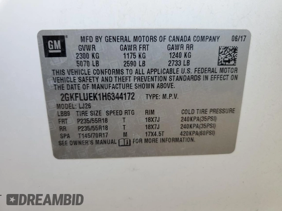 2017 GMC Terrain SLT with VIN 2GKFLUEK1H6344172, listed as a Copart auction lot 47433405 with Not Provided miles and Clean Title. Bid and sale history available at carsss.com. Image 13.