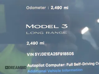 2025 Tesla Model 3 Long Range z VIN 5YJ3E1EA2SF918505, wystawiony jako IAAI lot #41968148 z przebiegiem 2490 mil mil oraz . Historia ofert i sprzedaży dostępna na DreamBid. Obrazek 14.