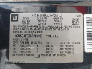 2012 Chevrolet Tahoe LS z VIN 1GNSCAE0XCR201183, wystawiony jako IAAI lot #42456344 z przebiegiem 163 774 mil mil oraz . Historia ofert i sprzedaży dostępna na DreamBid. Obrazek 9.
