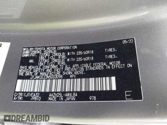 2022 Lexus NX 350h с VIN JTJAKCEZ3N5003098, выставлен на аукционе IAAI как лот 42421013 с пробегом 29 566 миль миль и . История ставок и продаж доступна на DreamBid. Изображение 9.