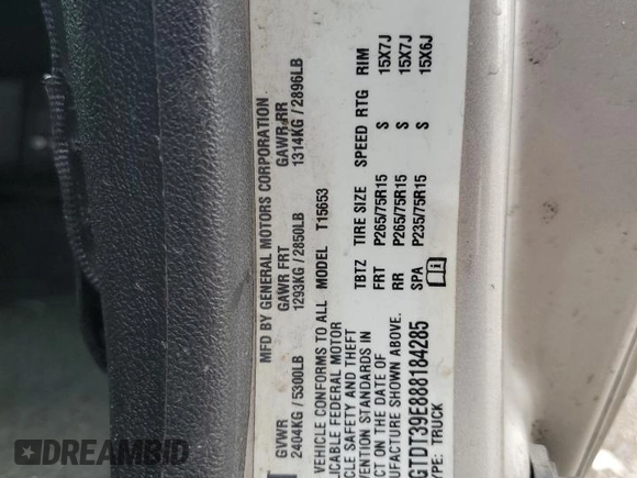 2008 GMC Canyon SLE1 with VIN 1GTDT39E888184285, listed as a Copart auction lot 49550265 with 88,071 mi miles and Salvage Title. Bid and sale history available at carsss.com. Image 15.