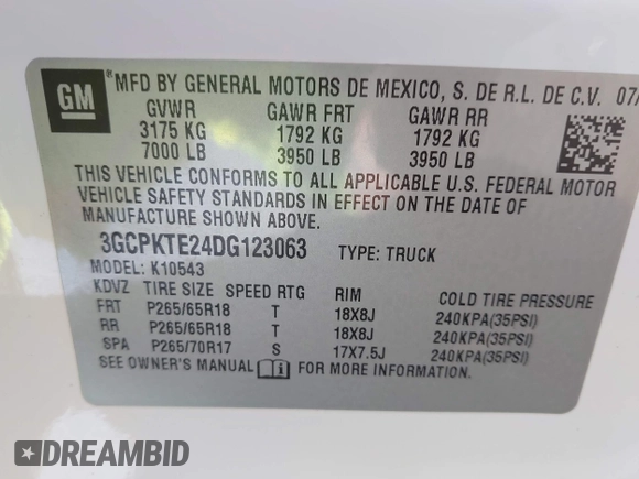2013 Chevrolet Silverado 1500 LTZ with VIN 3GCPKTE24DG123063, listed as a IAAI auction lot 42061675 with 221,813 mi miles and . Bid and sale history available at DreamBid. Image 9.