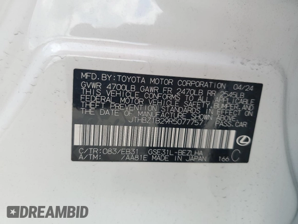 2024 Lexus IS 350 F Sport with VIN JTHBZ1B29R5077757, listed as a Copart auction lot 56960195 with 13,003 mi miles and Salvage title. Bid and sale history available at DreamBid. Image 12.