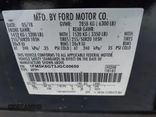 2018 Ford Explorer Sport с VIN 1FM5K8GT3JGC00650, выставлен на аукционе IAAI как лот 42487631 с пробегом 73 787 миль миль и . История ставок и продаж доступна на DreamBid. Изображение 9.