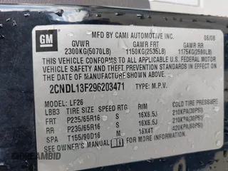 2009 Chevrolet Equinox LS with VIN 2CNDL13F296203471, listed as a IAAI auction lot 41985748 with Not Provided miles and . Bid and sale history available at DreamBid. Image 9.