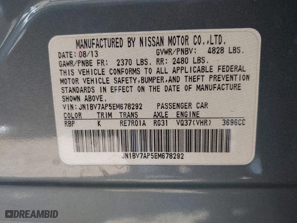 2014 Infiniti Q50 Premium with VIN JN1BV7AP5EM678292, listed as a IAAI auction lot 41656417 with 79694 miles. Bid and sale history available at carsss.com. Image 9.
