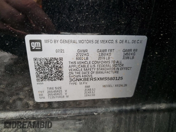 2021 Chevrolet Blazer RS z VIN 3GNKBERSXMS580125, wystawiony jako Copart lot #80782854 z przebiegiem Nie podano mil oraz Szkoda całkowita • Salvage title. Historia ofert i sprzedaży dostępna na DreamBid. Obrazek 13.