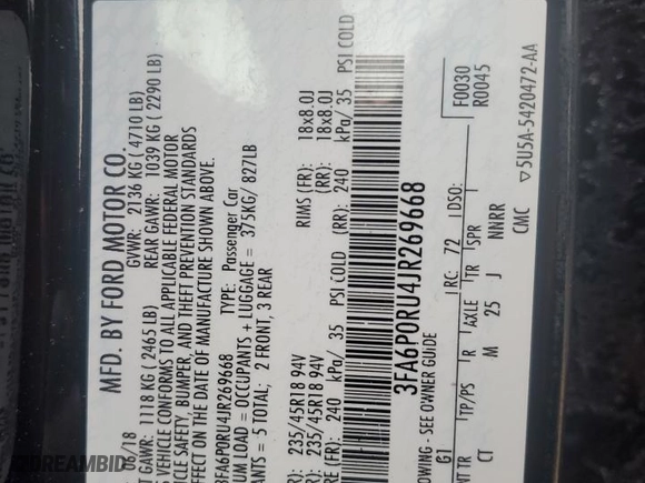 2018 Ford Fusion Hybrid Titanium with VIN 3FA6P0RU4JR269668, listed as a Copart auction lot 86408894 with 92,745 mi miles and Salvage Title. Bid and sale history available at carsss.com. Image 13.