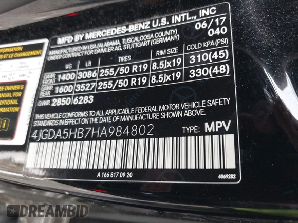2017 Mercedes-Benz GLE 350 with VIN 4JGDA5HB7HA984802, listed as a IAAI auction lot 42280679 with 73,178 mi miles and . Bid and sale history available at DreamBid. Image 9.