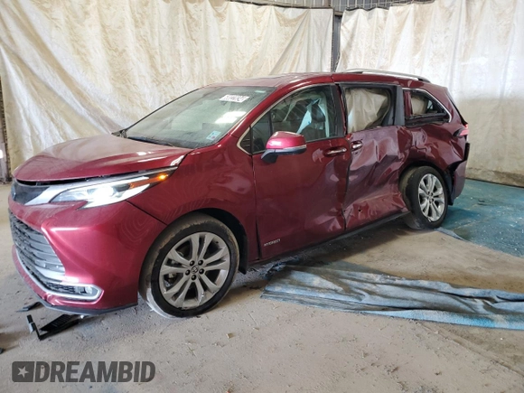 2021 Toyota Sienna Limited with VIN 5TDERKECXMS032404, listed as a Copart auction lot 68022034 with 26,814 mi miles and Clean Title. Bid and sale history available at carsss.com. Image 1.