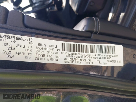 2014 Jeep Grand Cherokee Limited with VIN 1C4RJFBM2EC443232, listed as a IAAI auction lot 42303008 with 152,956 mi miles and . Bid and sale history available at DreamBid. Image 9.