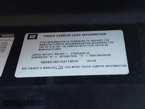 2005 Chevrolet Silverado 1500 with VIN 1GCEC10X15Z119570, listed as a IAAI auction lot 42153173 with Not Provided miles and . Bid and sale history available at DreamBid. Image 9.