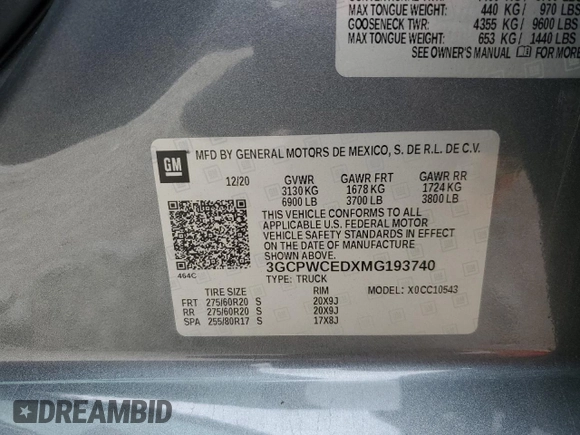 2021 Chevrolet Silverado 1500 LT with VIN 3GCPWCEDXMG193740, listed as a Copart auction lot 51290035 with Not Provided miles and Salvage Title. Bid and sale history available at DreamBid. Image 12.