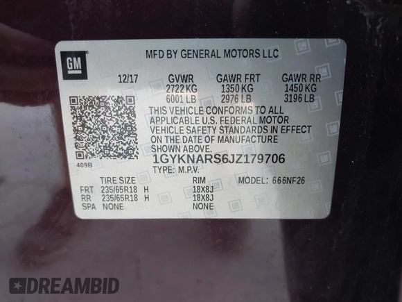 2018 Cadillac XT5 FWD with VIN 1GYKNARS6JZ179706, listed as a IAAI auction lot 41195570 with 80,676 mi miles. Bid and sale history available at carsss.com. Image 9.
