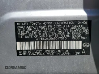 2006 Lexus IS 250 with VIN JTHBK262565017510, listed as a Copart auction lot 53925585 with 93,491 mi miles and Clean title. Bid and sale history available at DreamBid. Image 12.