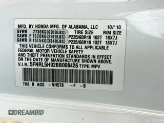 2011 Honda Odyssey Touring с VIN 5FNRL5H92BB008426, выставлен на аукционе Copart как лот 59419585 с пробегом 245 087 миль миль и Чистый • Clean title. История ставок и продаж доступна на DreamBid. Изображение 10.