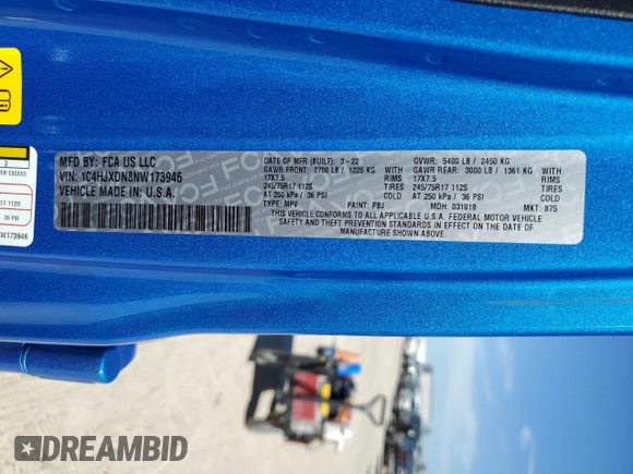 2022 Jeep Wrangler Unlimited Sport with VIN 1C4HJXDN8NW173946, listed as a Copart auction lot 48877615 with Not Provided miles and Salvage Title. Bid and sale history available at DreamBid. Image 13.