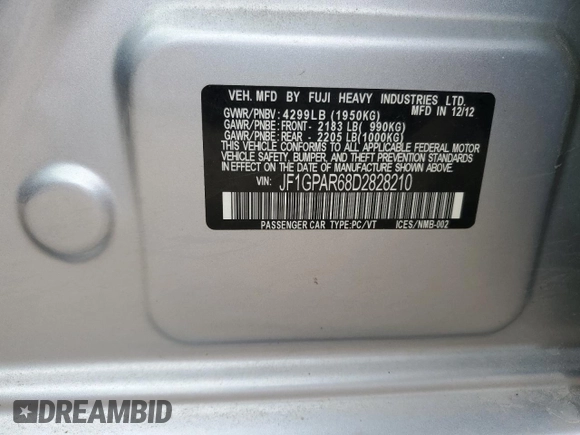 2013 Subaru Impreza Special Sports Limited z VIN JF1GPAR68D2828210, wystawiony jako Copart lot #48172605 z przebiegiem 136 197 mil mil oraz Szkoda całkowita • Salvage title. Historia ofert i sprzedaży dostępna na DreamBid. Obrazek 14.