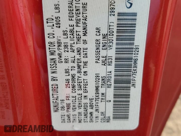 2017 Infiniti Q60 Red Sport 400 with VIN JN1FV7EK9HM610291, listed as a Copart auction lot 45558145 with 56,940 mi miles and Salvage title. Bid and sale history available at DreamBid. Image 12.