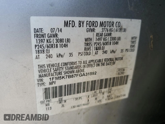 2015 Ford Explorer z VIN 1FM5K7B87FGA31592, wystawiony jako Copart lot #53873135 z przebiegiem 215 858 mil mil oraz Szkoda całkowita • Salvage title. Historia ofert i sprzedaży dostępna na DreamBid. Obrazek 13.