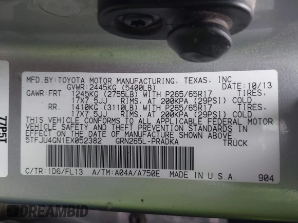 2014 Toyota Tacoma PreRunner with VIN 5TFJU4GN1EX052382, listed as a IAAI auction lot 41533721 with 165,245 mi miles. Bid and sale history available at carsss.com. Image 9.