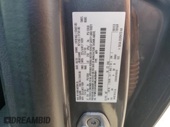 2021 Ford Escape SE with VIN 1FMCU0G69MUA08491, listed as a Copart auction lot 58772555 with 55,275 mi miles and Salvage title. Bid and sale history available at DreamBid. Image 12.