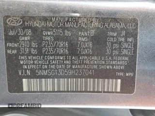 2009 Hyundai Santa Fe GLS z VIN 5NMSG13D59H237041, wystawiony jako Copart lot #51301265 z przebiegiem 202 841 mil mil oraz Szkoda całkowita • Salvage title. Historia ofert i sprzedaży dostępna na DreamBid. Obrazek 14.