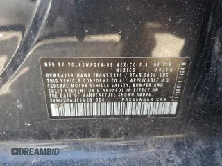 2018 Volkswagen GTI S z VIN 3VW447AU2JM281956, wystawiony jako Copart lot #50952245 z przebiegiem Nie podano mil oraz Czysty tytuł • Clean title. Historia ofert i sprzedaży dostępna na DreamBid. Obrazek 12.