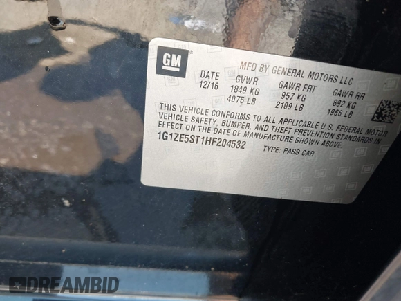 2017 Chevrolet Malibu LT with VIN 1G1ZE5ST1HF204532, listed as a IAAI auction lot 42001110 with 143,937 mi miles and . Bid and sale history available at DreamBid. Image 9.