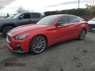 2018 Infiniti Q50 Red Sport 400 with VIN JN1FV7AR6JM481502, listed as a Copart auction lot 79382084 with 74,095 mi miles and Salvage title. Bid and sale history available at DreamBid. Image 1.